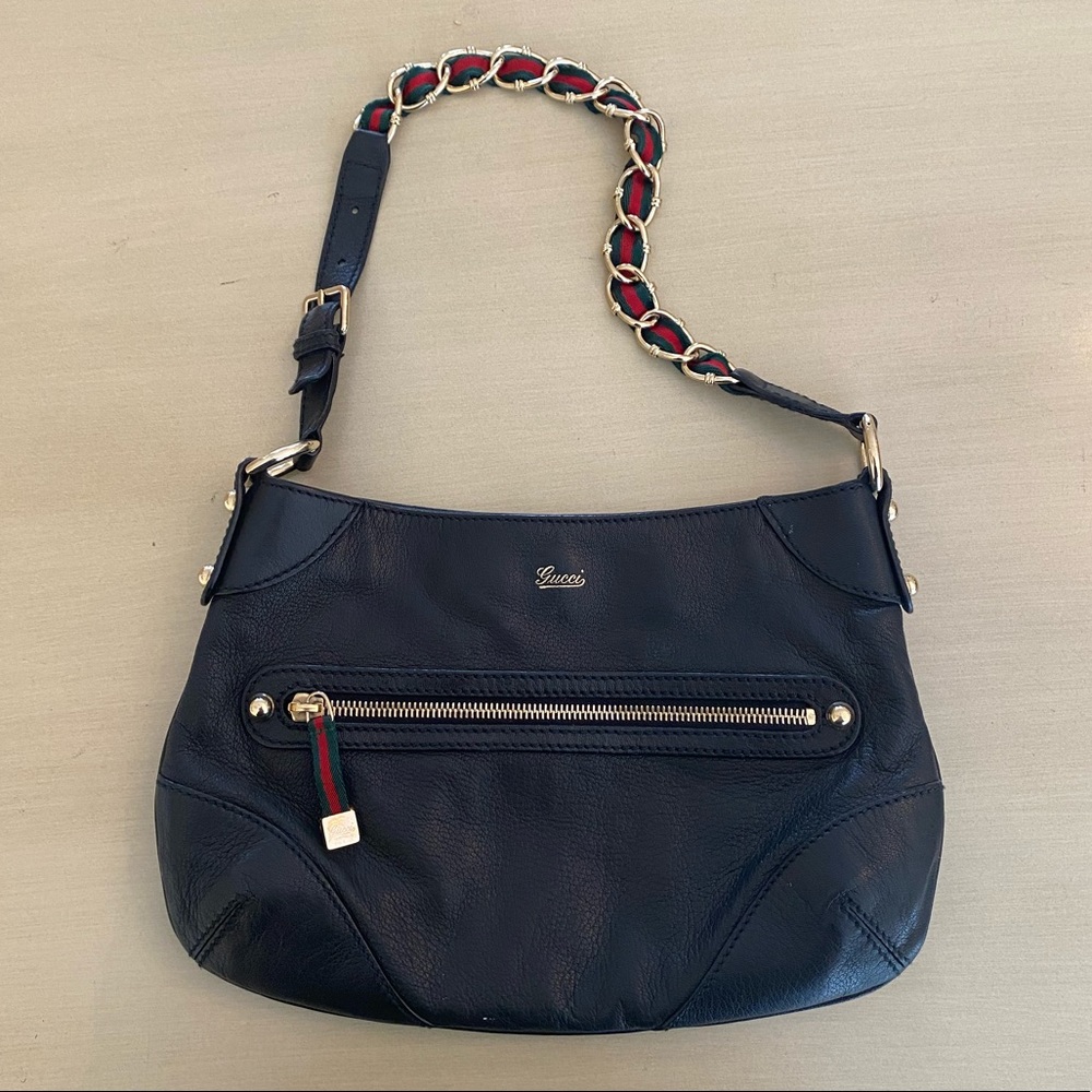 Gucci Authentic Black Leather Princy Chain Hobo Bag